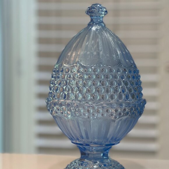 Gorham Crystal Blue Hobnail Egg Shaped Candy Dish - Picture 10 of 16